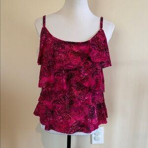 Miraclesuit Tiered Ruffle Tankini Swim Top – Pink Floral (Size 12)